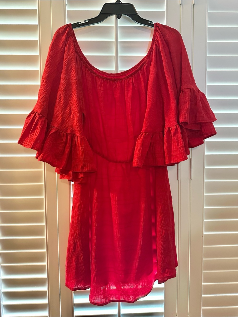 SHEIN Red Off-Shoulder Boho Textured Ruffled Dress XL